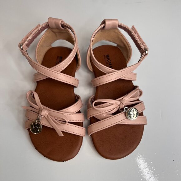 Michael Kors Sandal Girl 8 Toddler Ankle Strap Blush Bow MK Logo Party Core Go - Picture 1 of 12